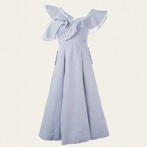 Self-Portrait Striped Shirting Frill Dress